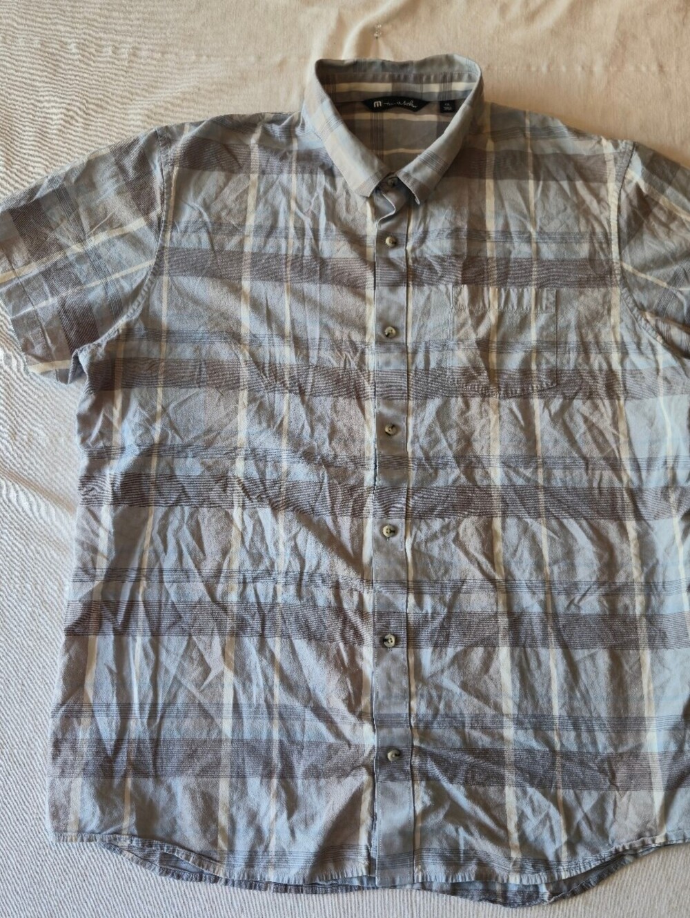 Travis Mathew Men's Short Sleeve Button-Up Shirt XXL Gray Plaid